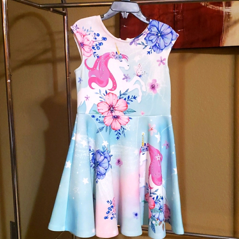 Unicorn rhinestones dress for little girl